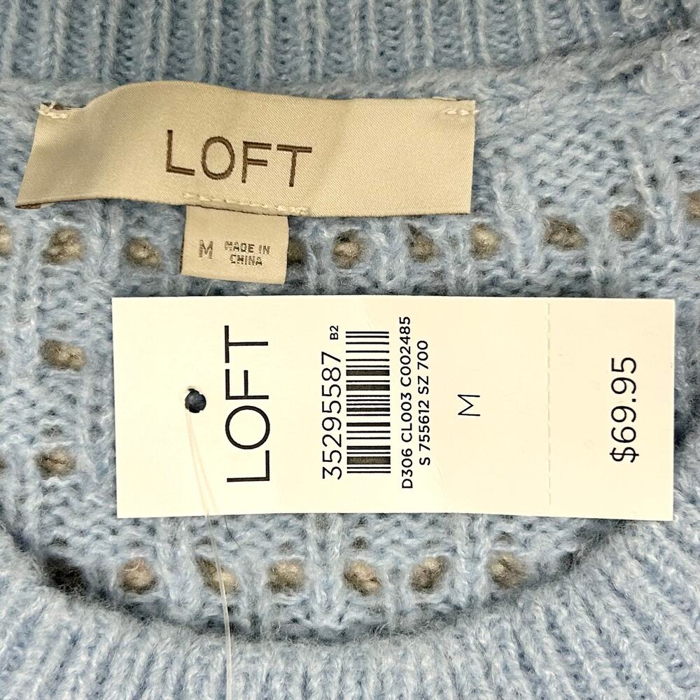 Ann Taylor LOFT Blue Pointelle Lace Knit Ruffle Feminine Long Sleeve Sweater NWT - Picture 3 of 10